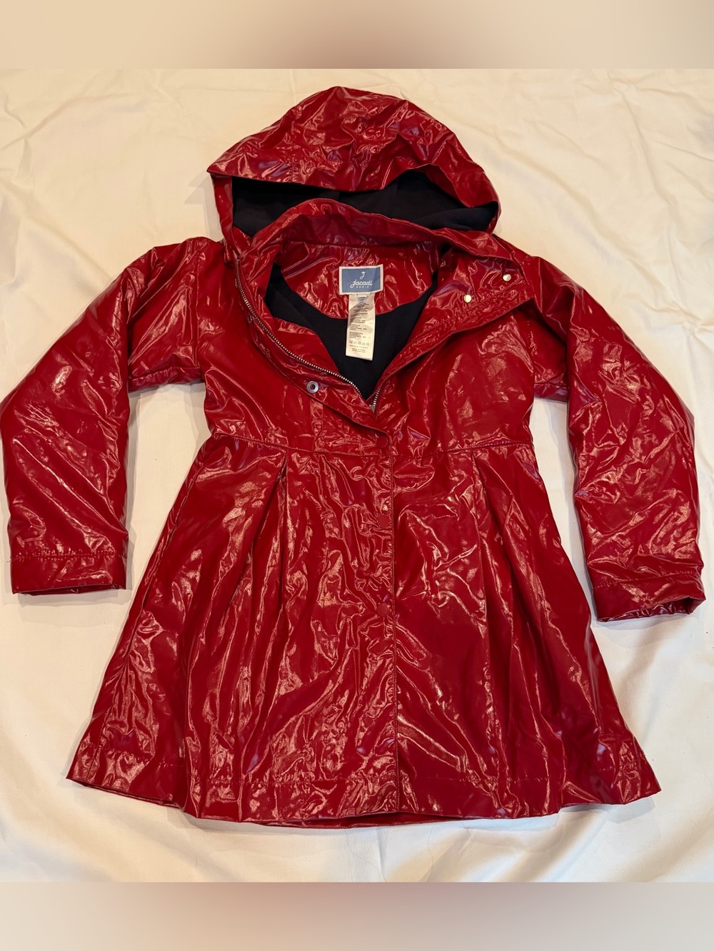 Jacadi Girl’s Hooded Raincoat Lined Glossy Flared Pleated Waist Style Girl’s 8